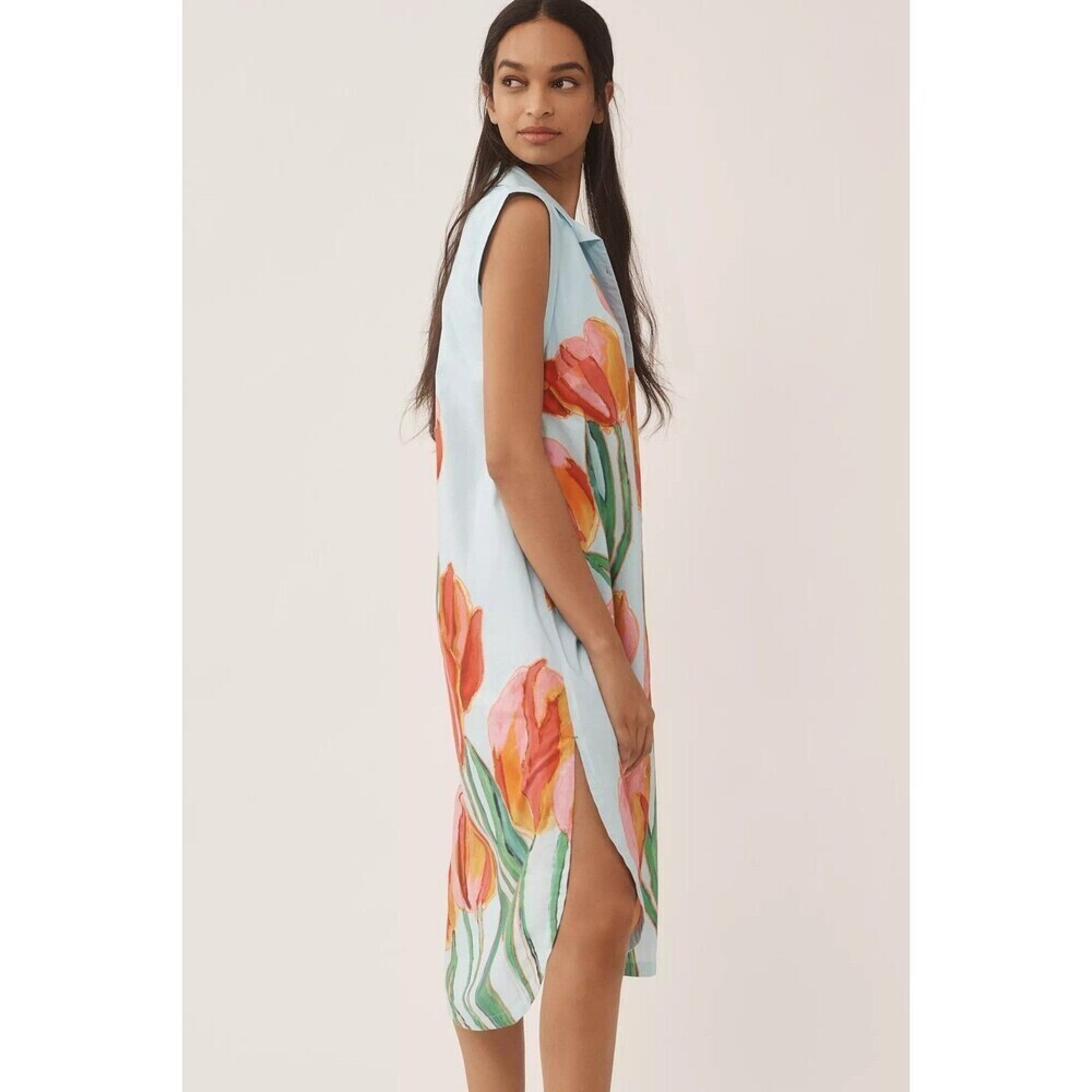 Anthropologie Maeve Womens Tulip Print Midi Dress Size XS Button Front Romantic - Picture 3 of 15